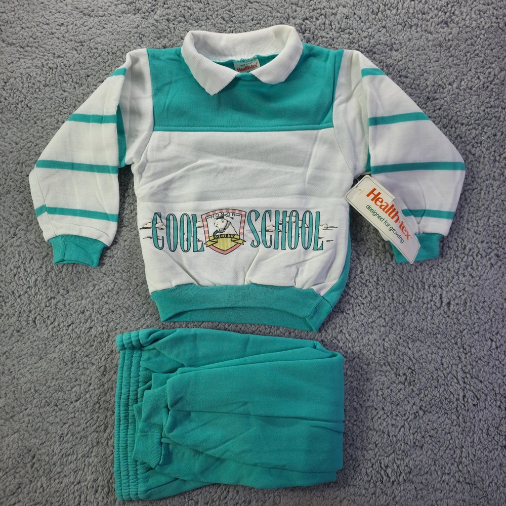 Vintage Health-tex 80s Kids Cool School Tracksuit Set Teal White 4T NEW